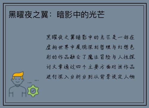 黑曜夜之翼:暗影中的光芒 黑曜夜之翼:暗影中的光芒